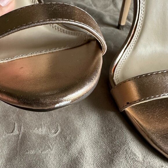 Liliana Rose Gold Open Toe Stiletto Heels with Rhinestone Ankle Strap - Picture 9 of 9